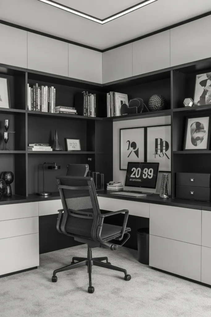  Modern Monochrome Office with Sleek Organization