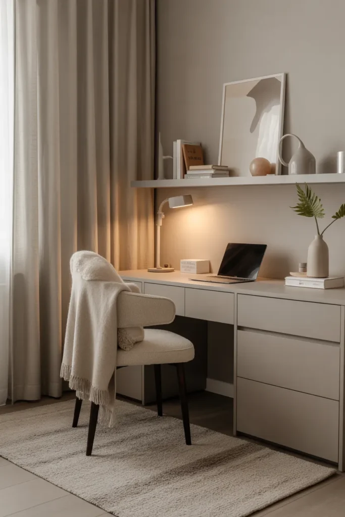  Serene Minimalist Office with Cozy Textures
