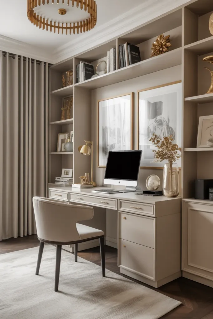   Elegant Home Office with Gold and Neutral Accents