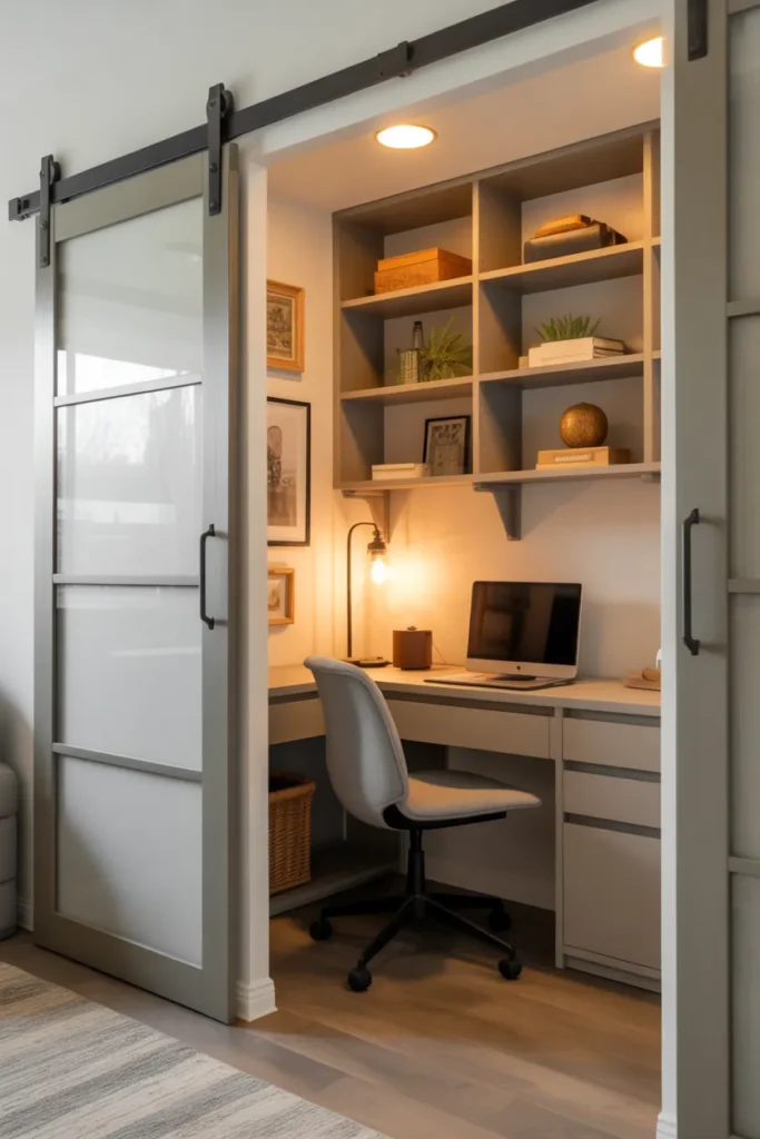 Compact Office with Sliding Barn Door