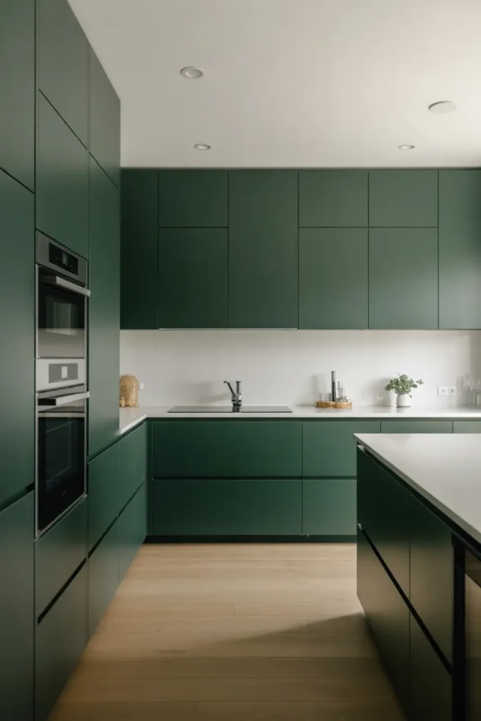 Dark Green Cabinets with Minimalist Modern Design