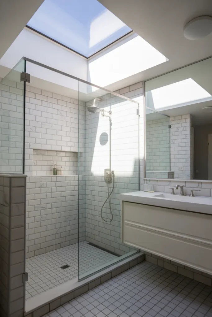  Elegant Shower with Skylight Lighting