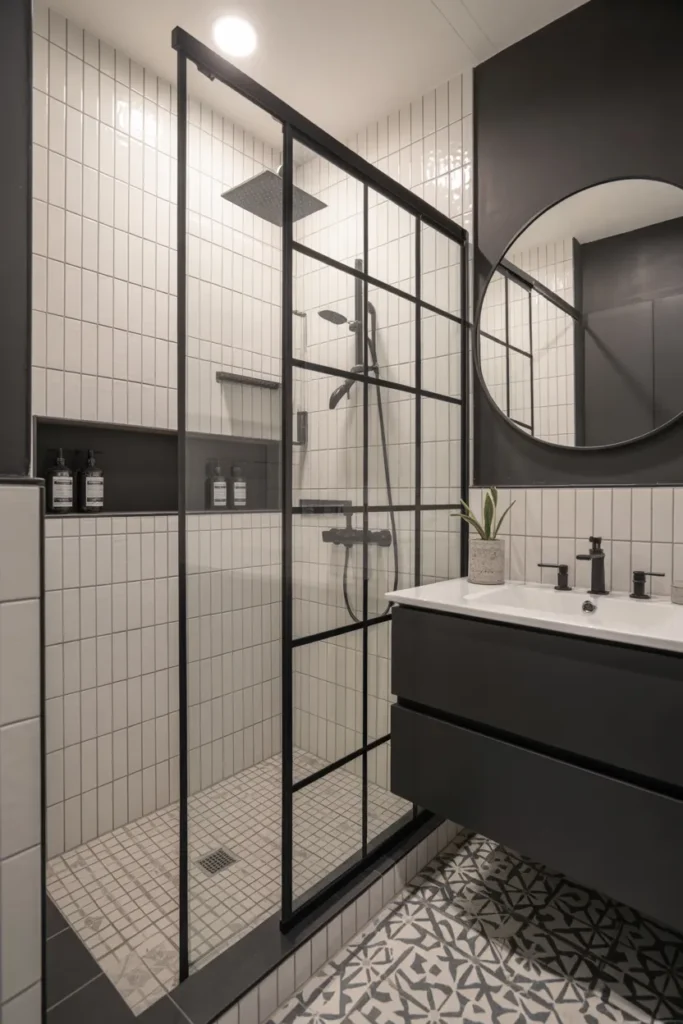  Black and White Modern Shower Remodel