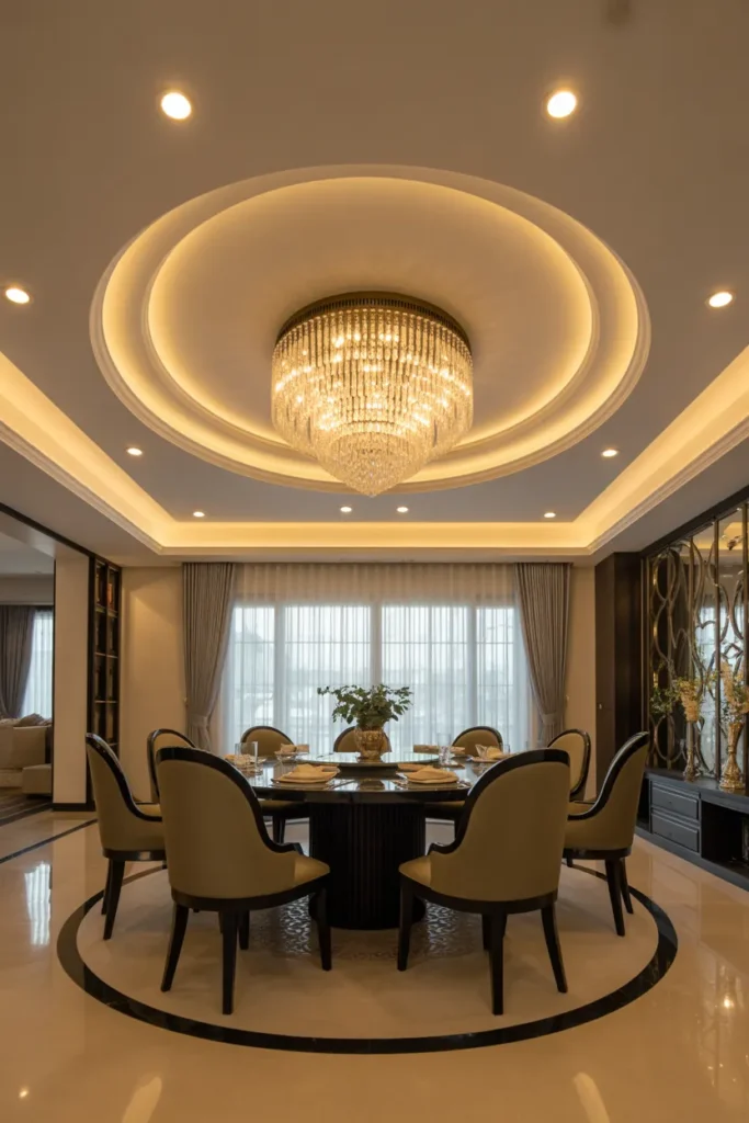 Contemporary Circular False Ceiling with Chandelier
