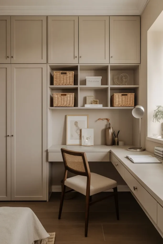  Small Home Office Nook with Built-In Storage