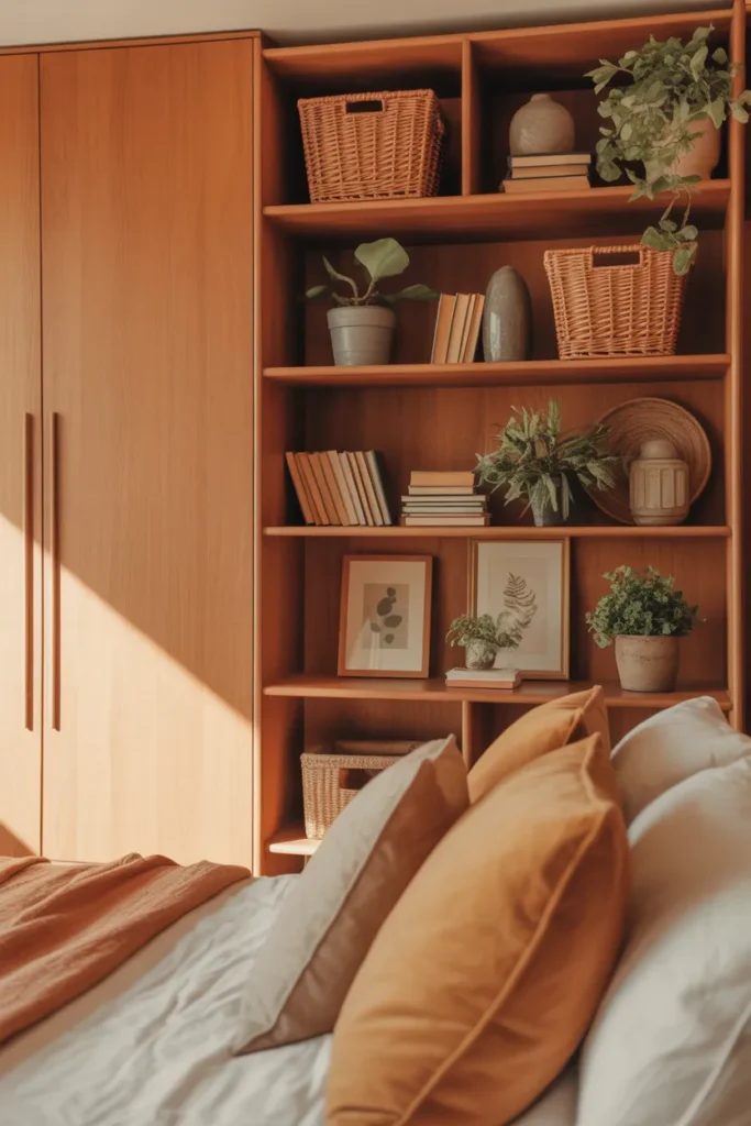  Wooden Wardrobe with Open Shelves