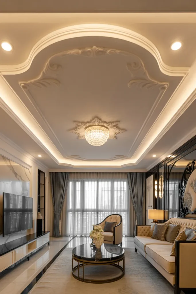 Luxury Gypsum False Ceiling with Crystal Lighting