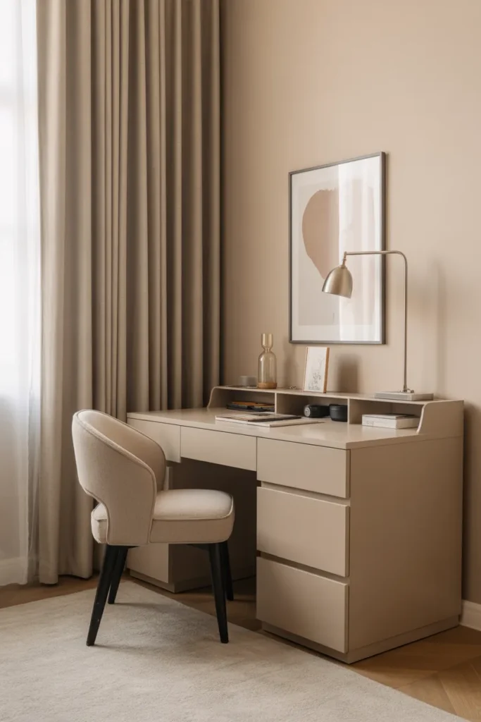 Bedroom Office Corner with Neutral Décor