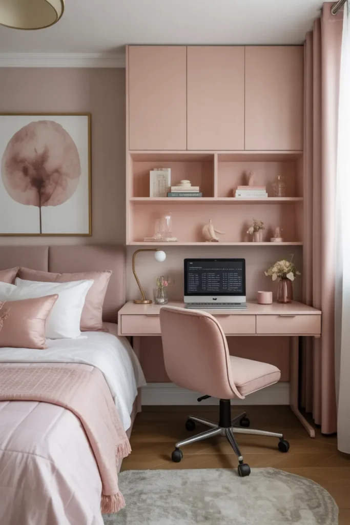   Chic Bedroom Office Setup with Compact Desk