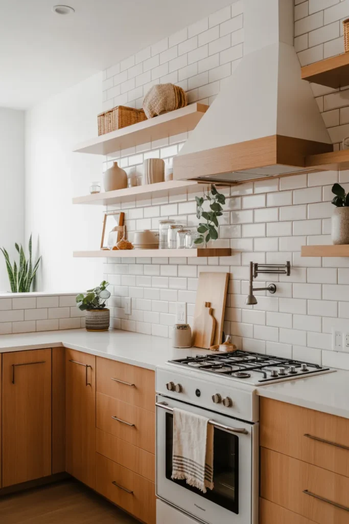  White Oak Cabinets with Open Floating Shelves