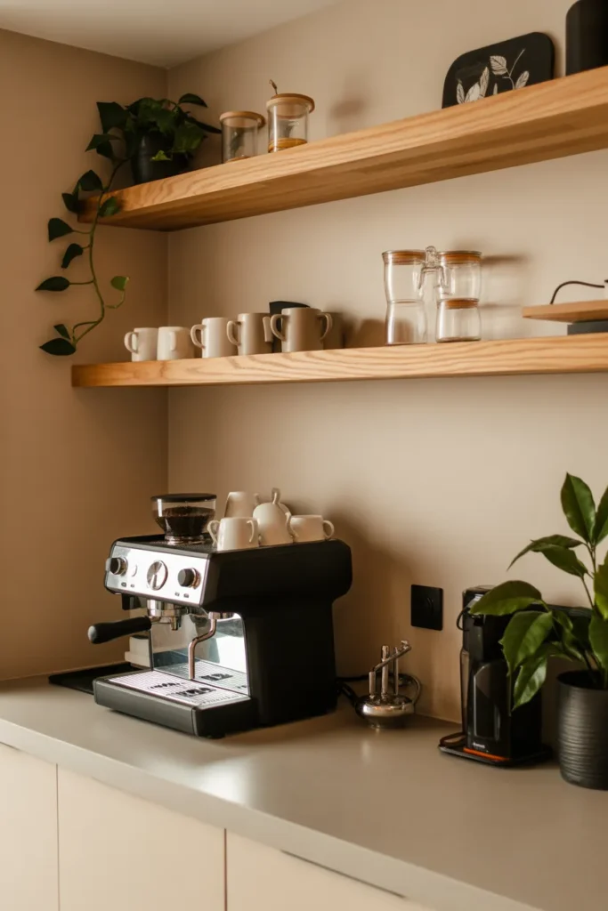  Coffee Station with Floating Wooden Shelves