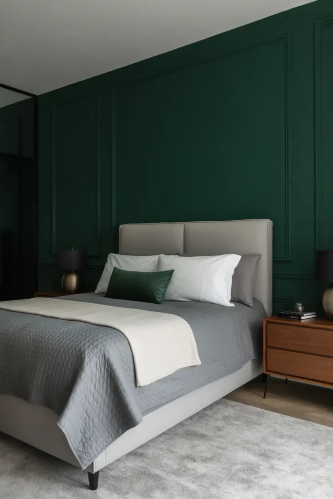   Dark Green Feature Wall With Light Gray Decor