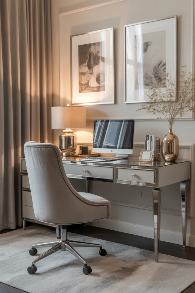  Glam Home Office with Velvet Chair and Metallic Details