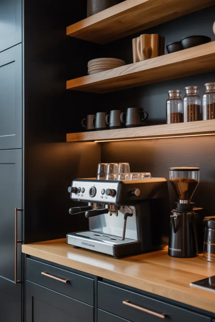  Modern Black and Wood Coffee Station