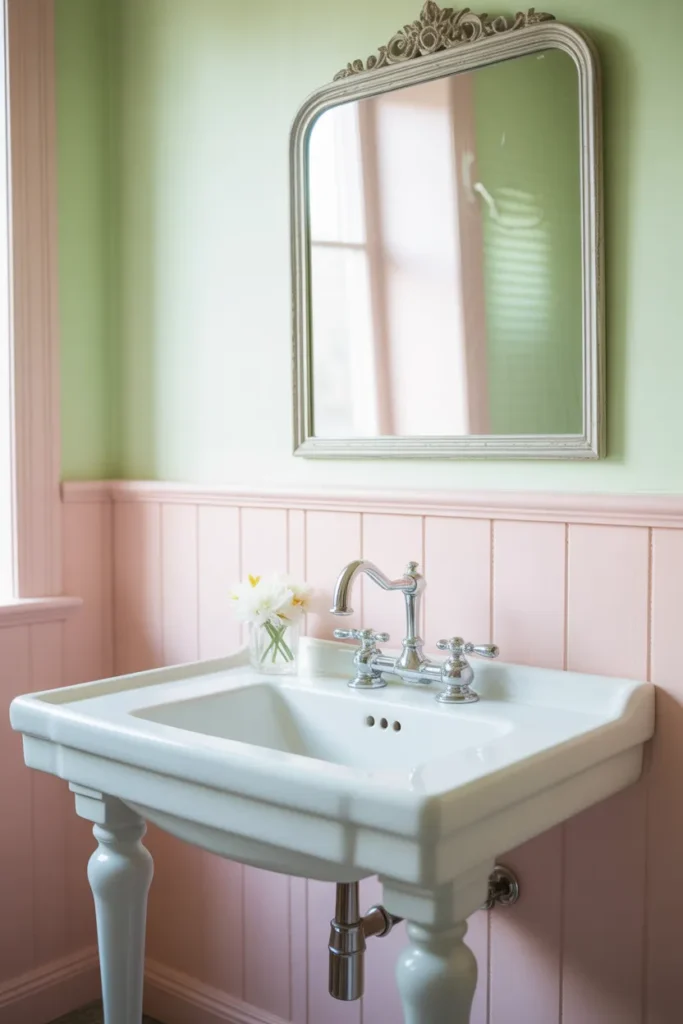 Soft Pink Wainscoting with Mint Green Walls