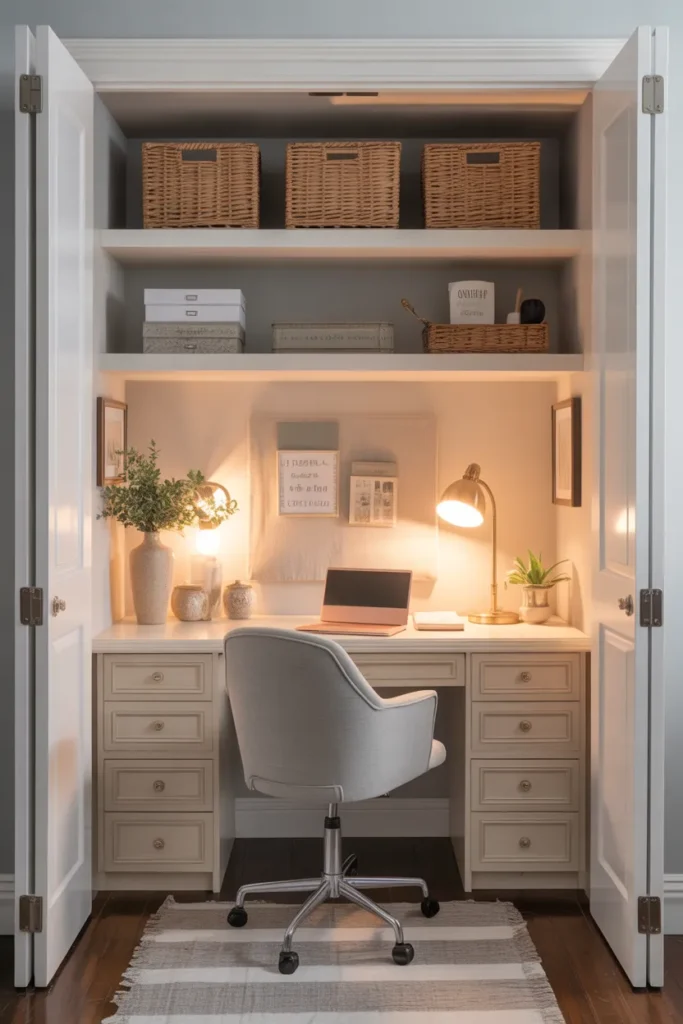   Closet Office Conversion with Stylish Organization