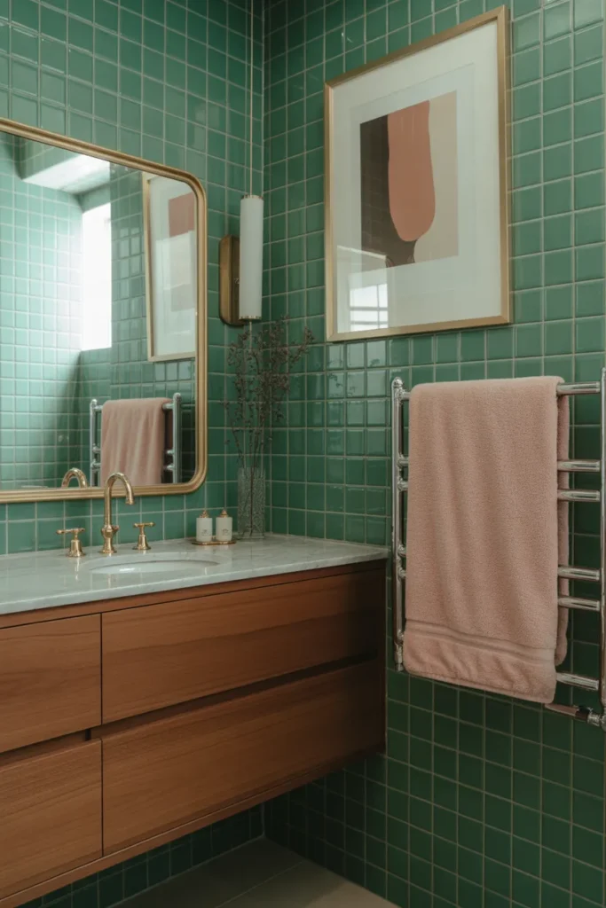 Emerald Green Tiles with Blush Pink Accessories