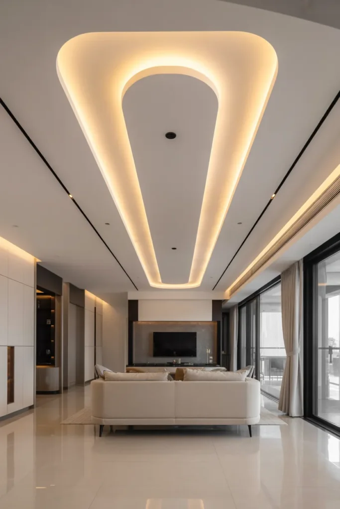 Minimalist White False Ceiling with Linear Lighting