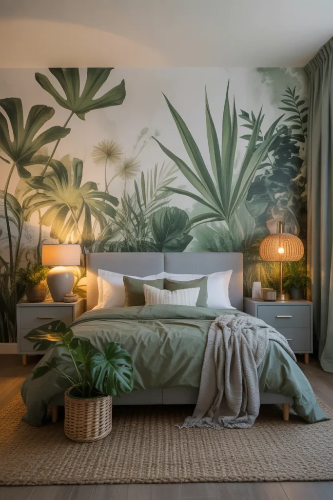  Botanical-Inspired Green and Gray Bedroom