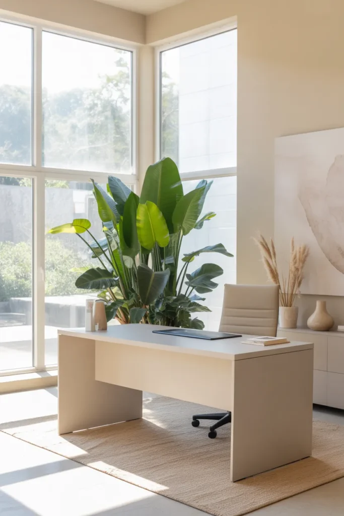  Minimalist Workspace with Statement Plant
