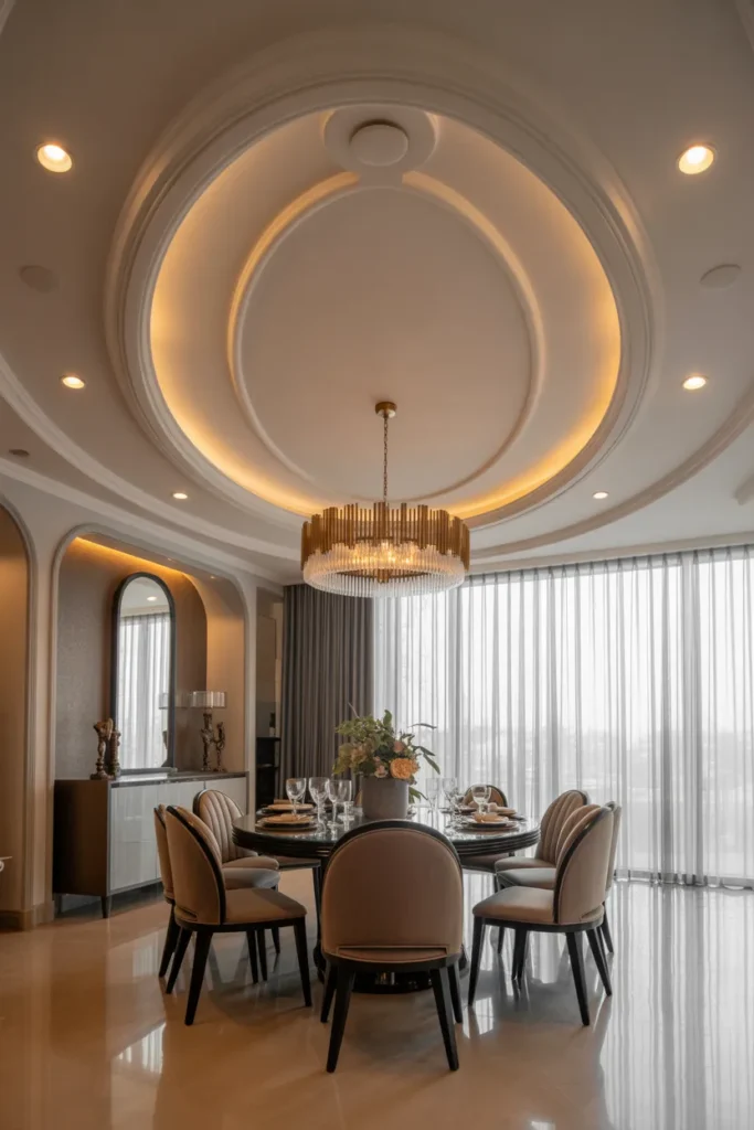 Oval False Ceiling Design for Formal Dining Rooms