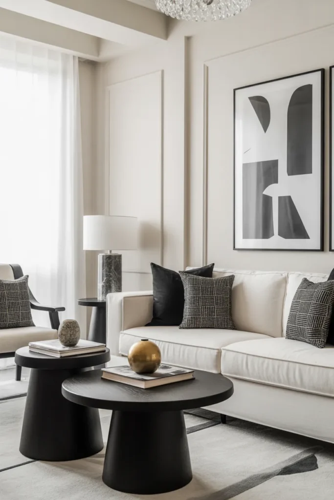 Apartment Living Room with Black and White Contrast