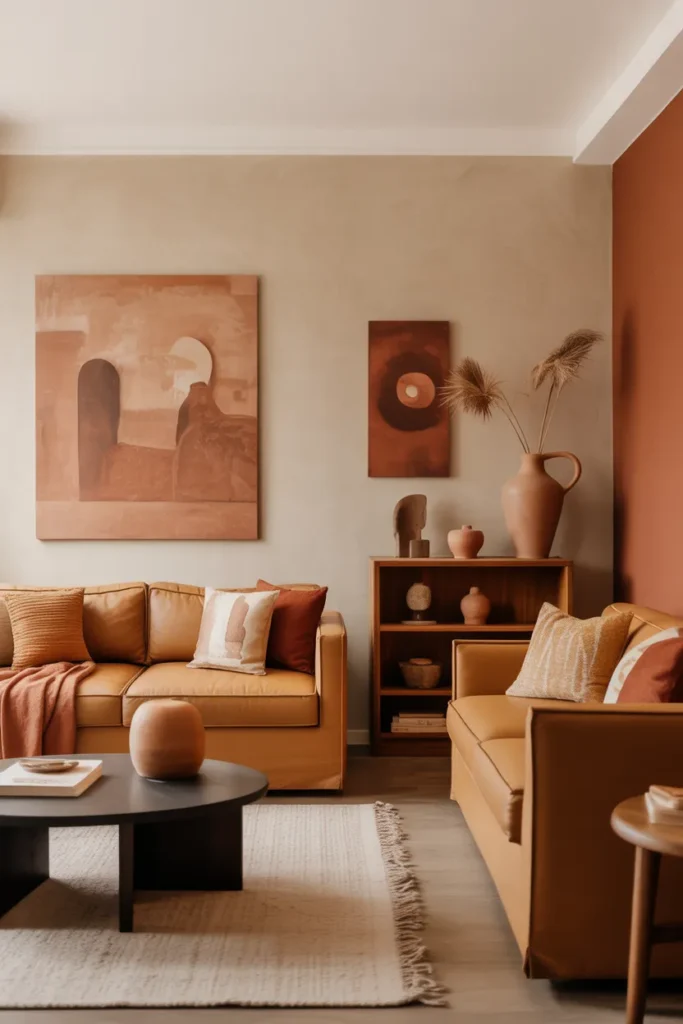 Apartment Living Room with Warm Earth-Tone Decor