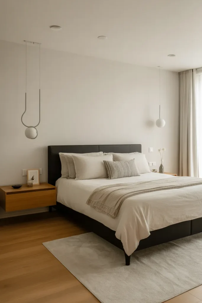  Black Bed Frame with Floating Nightstands