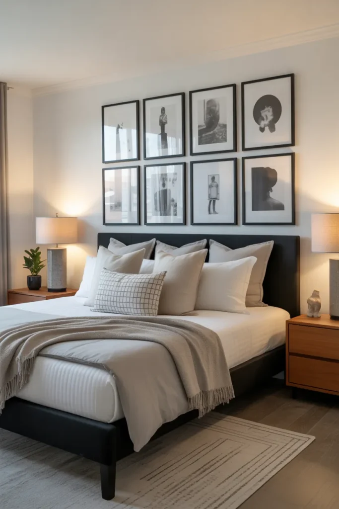  Black Bed Frame with Gallery Wall Display