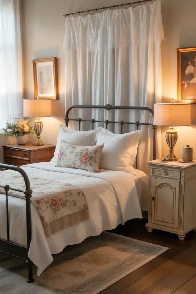  Black Iron Bed Frame with Vintage Charm