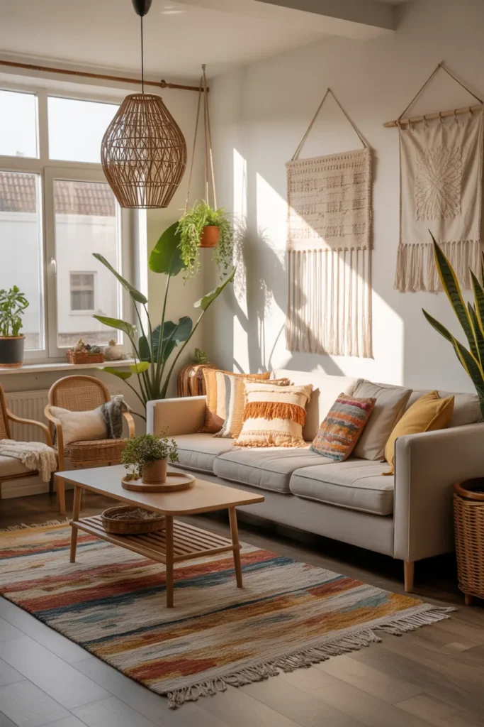 Boho Apartment Living Room with Layered Textures
