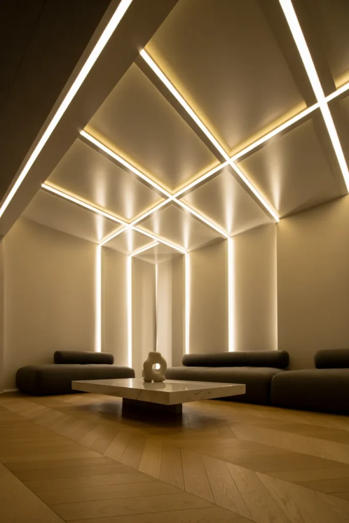 Ceiling with Integrated LED Strip Patterns