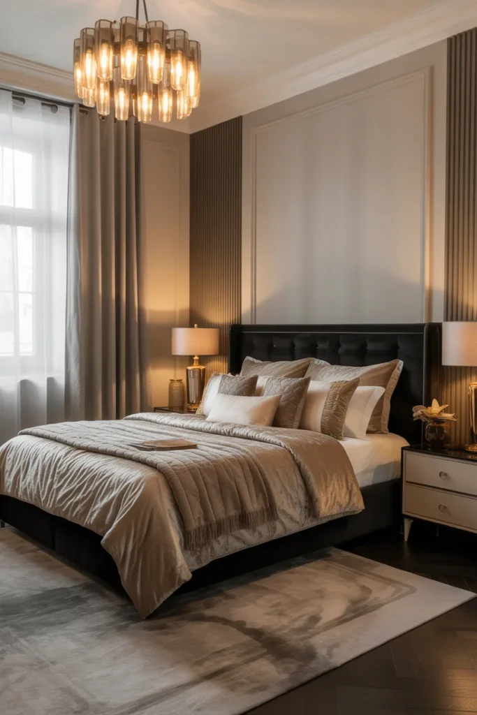  Chic Black Bedroom with Velvet Bedding