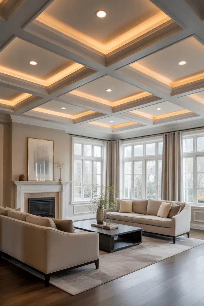 Coffered Ceiling with Modern Lighting