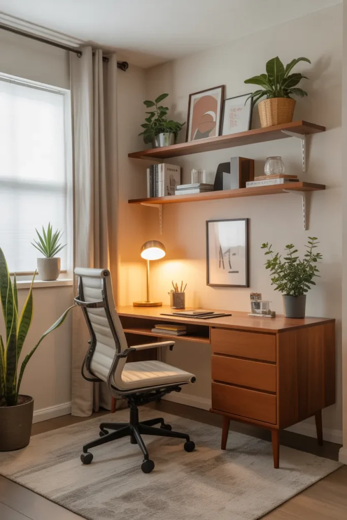  Compact Corner Office with Mid Century Charm