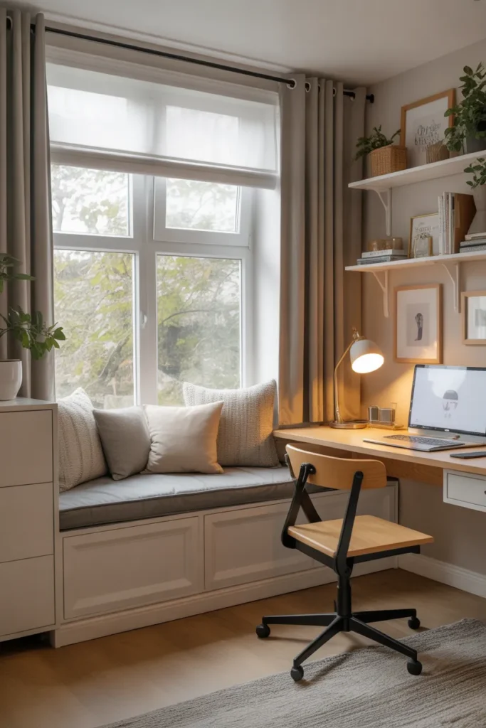 Compact Office Beside a Window Seat
