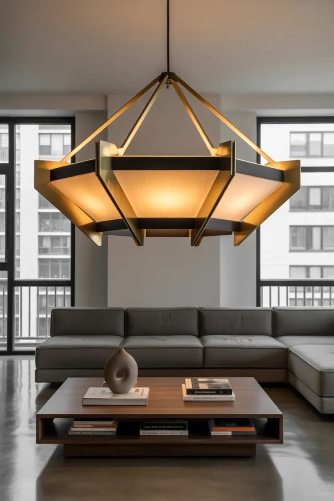 Contemporary Apartment Living Room with Statement Lighting