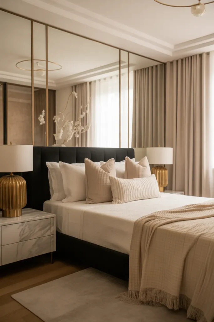  Contemporary Black Bedroom with Gold Details
