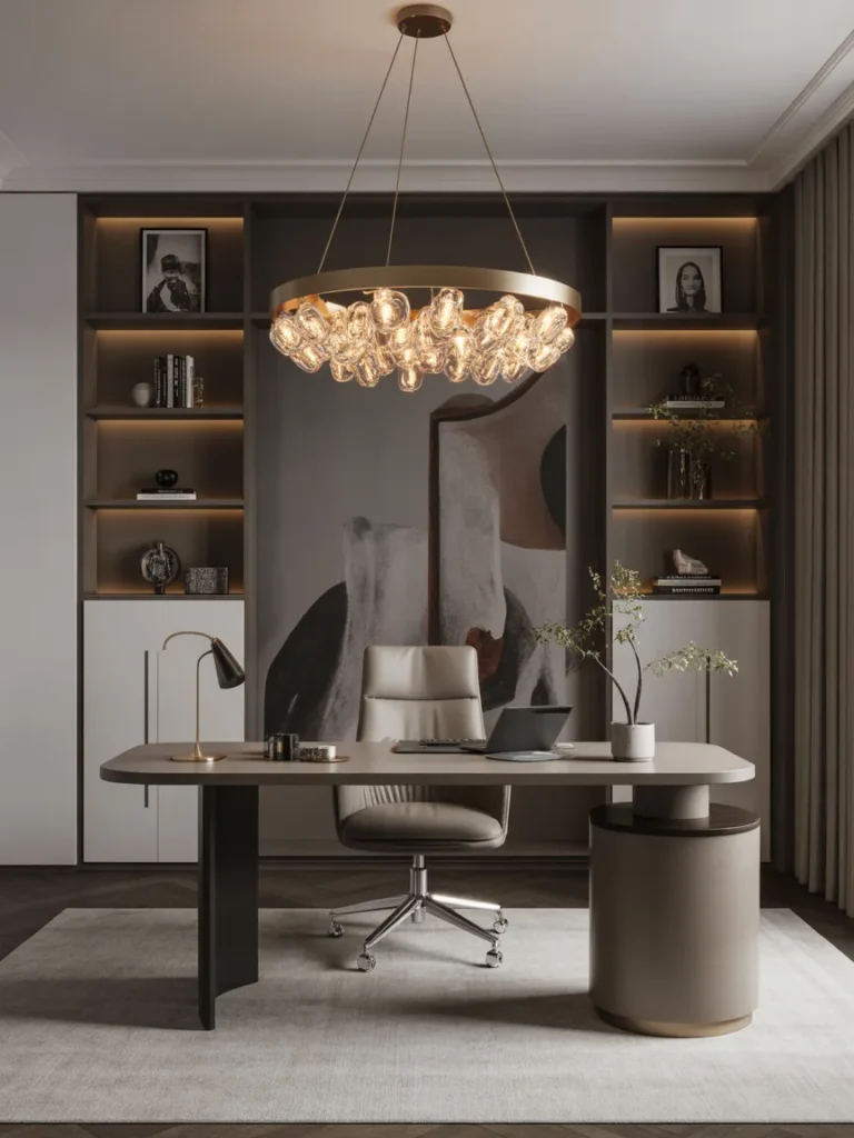 Contemporary Home Office with Statement Lighting