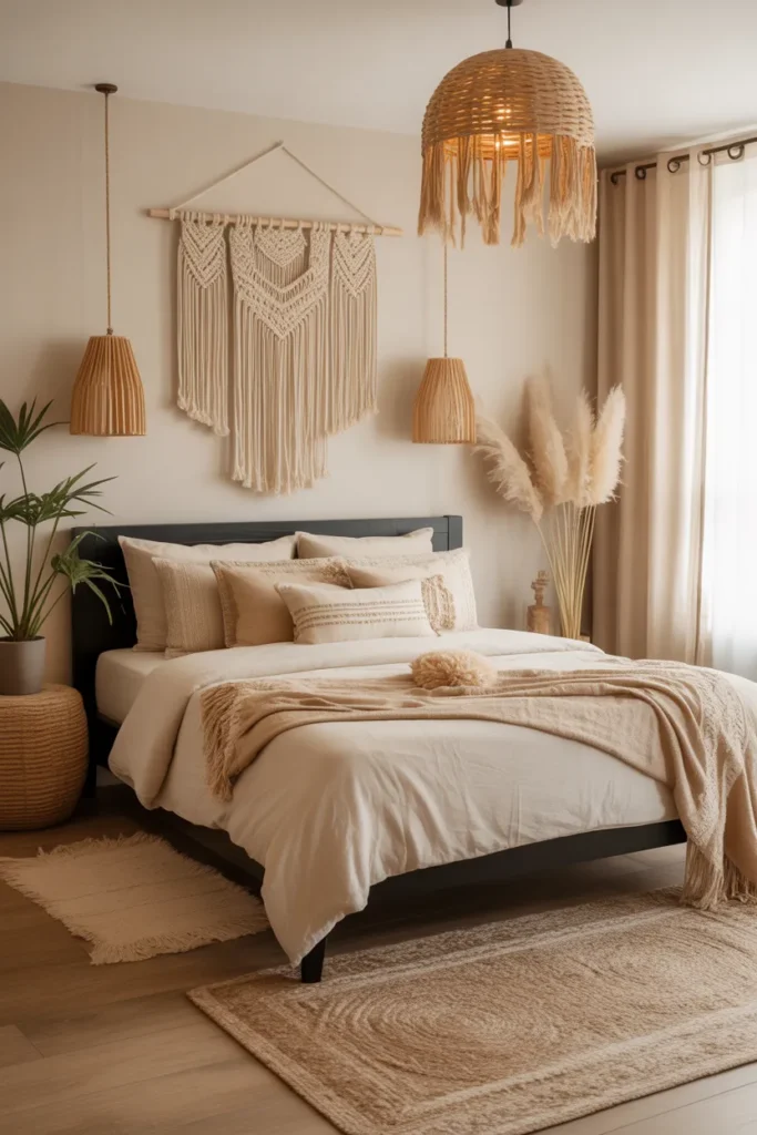  Cozy Boho Bedroom with a Black Bed Frame