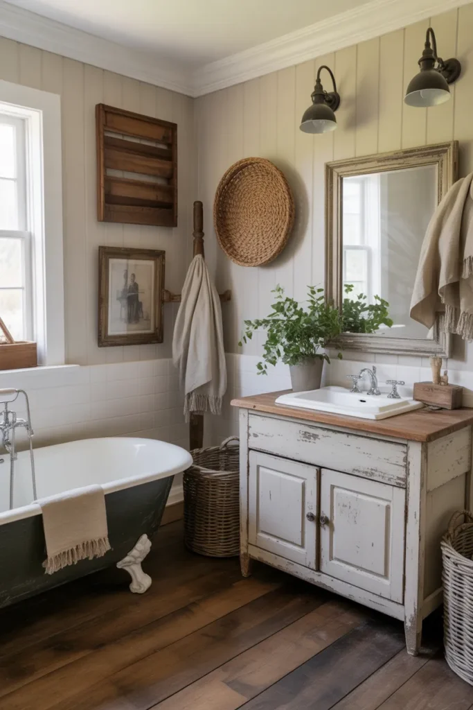 Cozy Farmhouse Bathroom with Mixed Vintage Finds