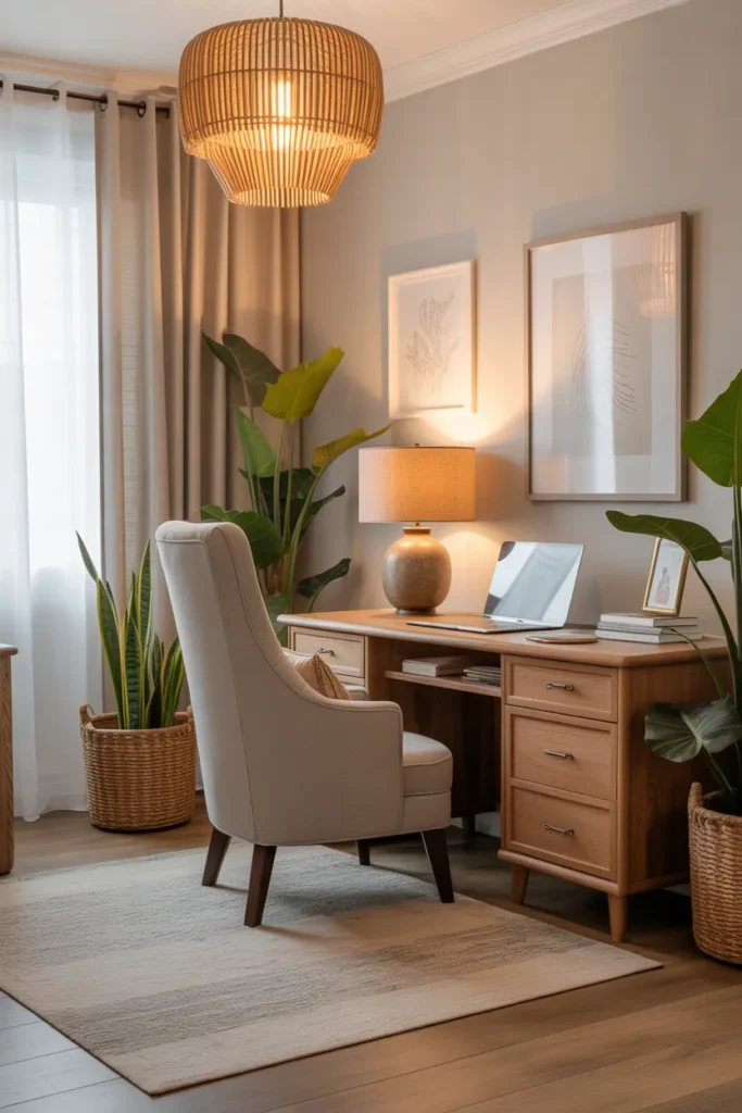 Cozy Home Office with Warm Neutral Tones