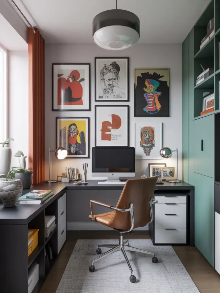 Creative Home Office with Artistic Wall Decor