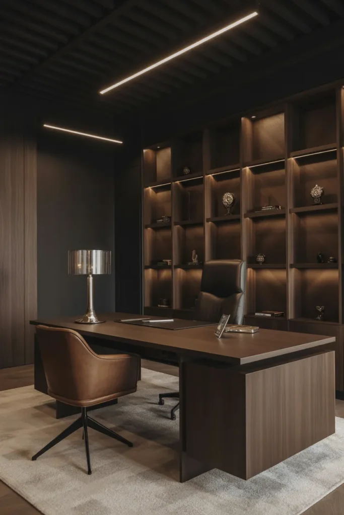 Dark Modern Office With Luxe Finishes