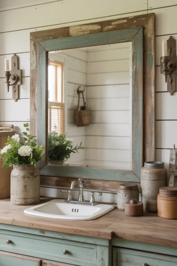 Distressed Framed Mirror Display