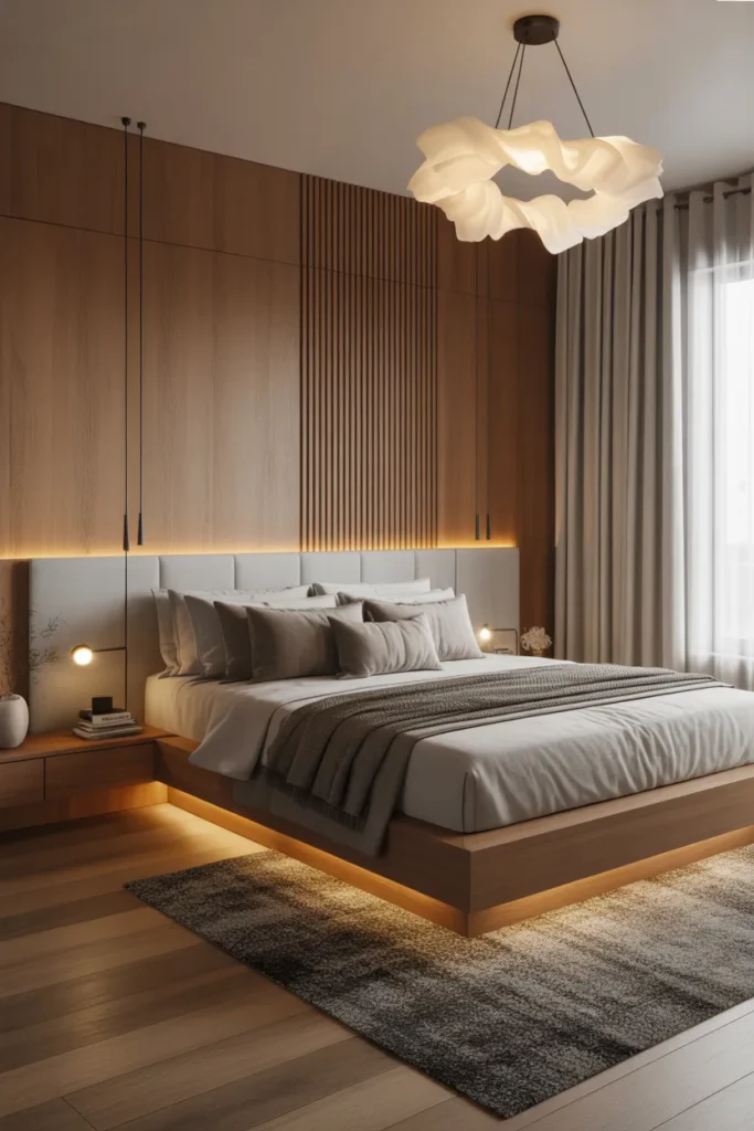 Floating Wooden Bed Frame