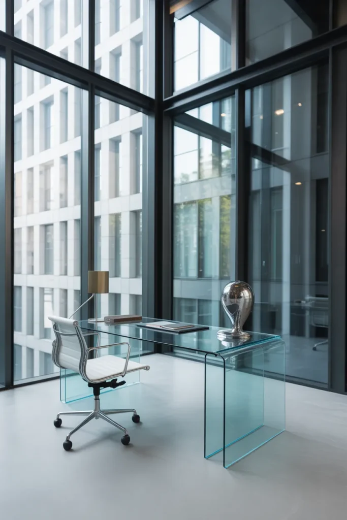 Glass Desk Home Office with Contemporary Style
