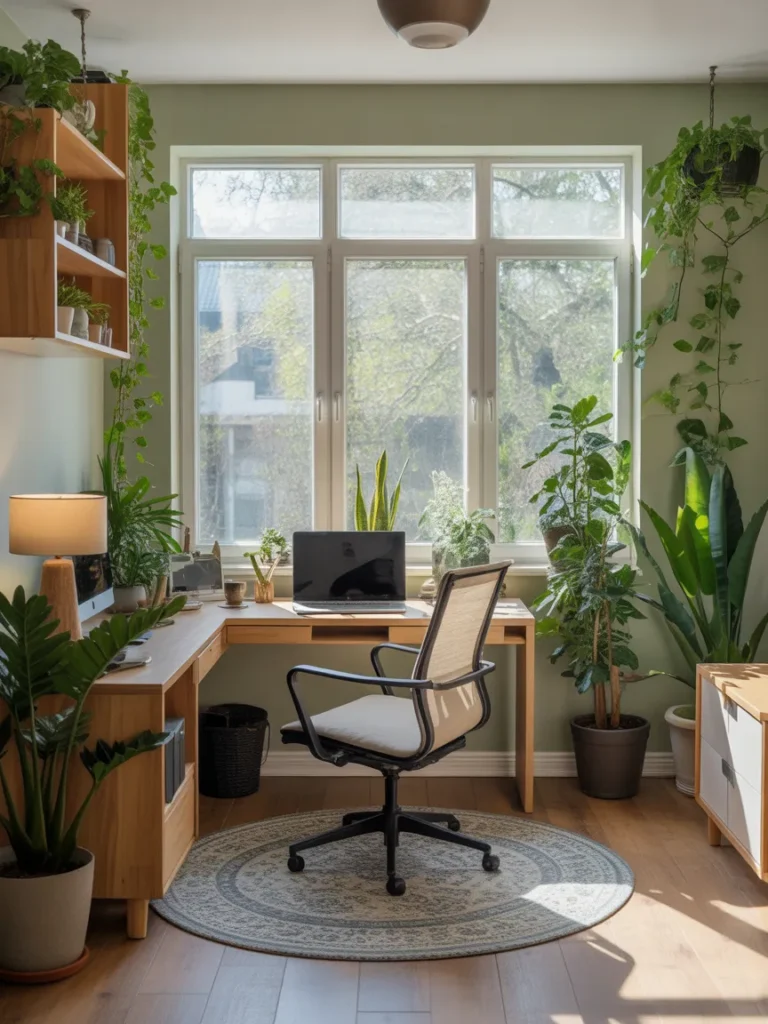 Green-Inspired Home Office with Indoor Plants