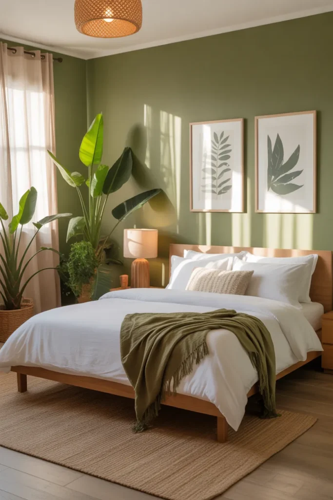  Olive Green Bedroom with Botanical Decor