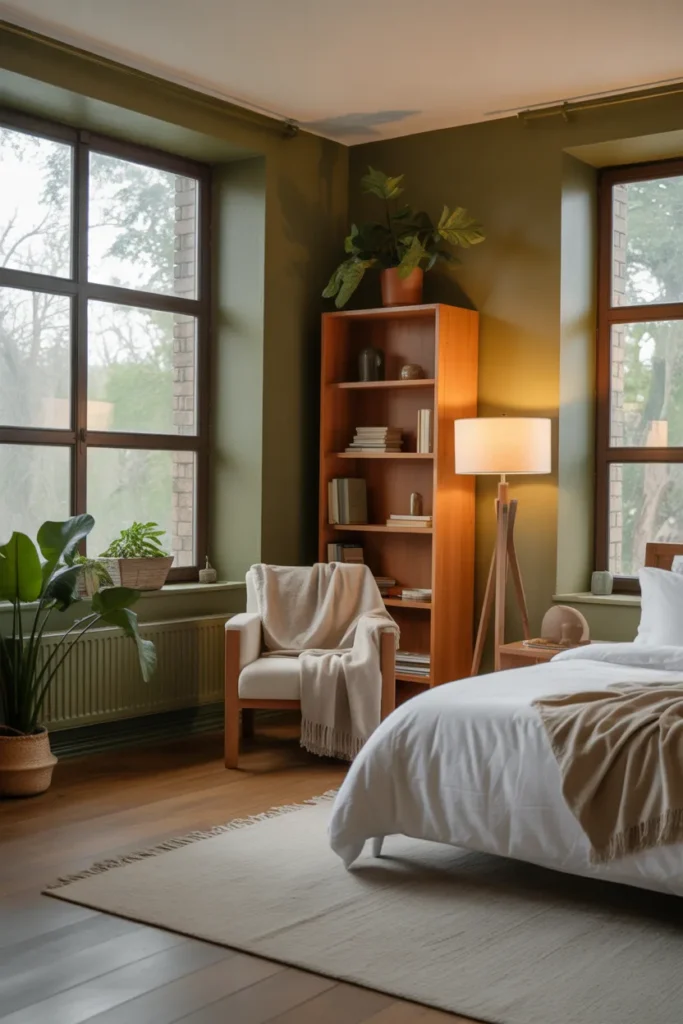  Olive Green Bedroom with Cozy Reading Corner